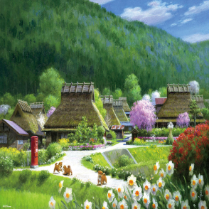 小狗嬉戲的美山町