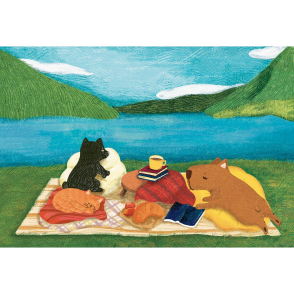 湖邊悠閒的野餐 水豚君與好朋友