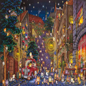 晚上的貓城鎮 芳岡秀起