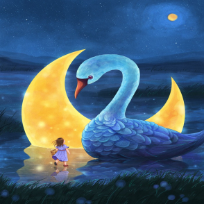 收集月光之湖面上的天鵝